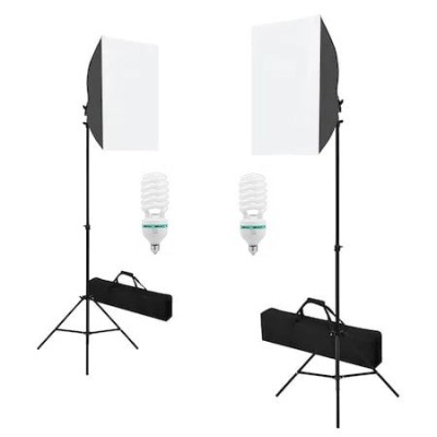 Kit de 2 softboxuri, 2 trepiezi reglabili 200 cm, 2 becuri foto 45W, 2 genti de transport incluse foto