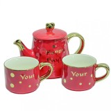 Set Tea For Two HAPPY DAY, Ceainic si 2 cesti portelan, 500 ml, Jovy