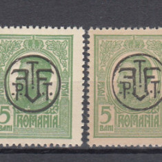 ROMANIA 1919 LP 71 I CAROL I SUPRATIPAR P.T.T.F.F. HARTIE ALBA+HARTIE GRI MNH
