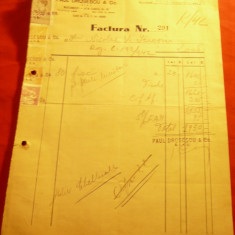 Factura Antet Firma Paul Drosescu &Co 1943 Buc. SINC ,5 timbre fiscale