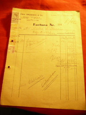 Factura Antet Firma Paul Drosescu &amp;amp;Co 1943 Buc. SINC ,5 timbre fiscale foto