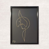 Tablou zodia Capricorn, sculptura din fir continuu de sarma placata cu aur, 14&times;19 cm