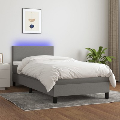 vidaXL Pat cu arcuri, saltea și LED, gri &amp;icirc;nchis, 80x200 cm, textil 3132950 foto
