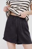 Sisley pantaloni scurti femei, culoarea negru, neted, high waist