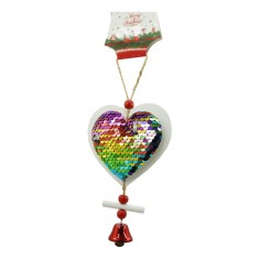 Ornament de brad inima din paiete, flippy, multicolor, lemn, 18 cm