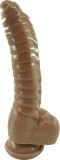 Dildo Extra Ribs cu Ventuza, PVC, Caramel, 22 cm, Guilty Toys