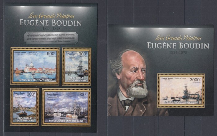 R.Centrafricana 2013 - Pictura - EUGENE BOUDIN - BL + KB - MNH - MI. 30 Eur.