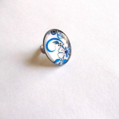 Inel cu motiv floral albastru deschis, inel femei 39165