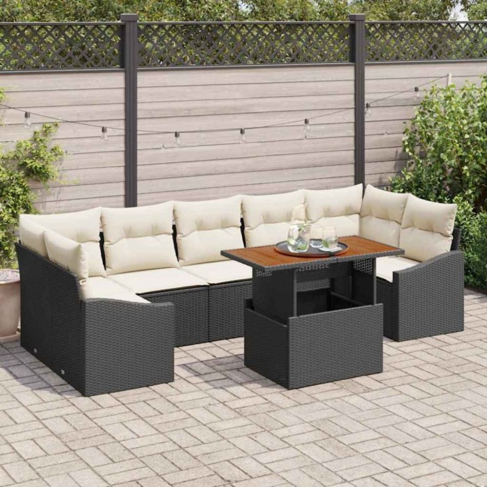 vidaXL Set de masă pentru grădină 8 pcs Negru și Crem 100 x 55 x 73 cm