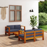 Set mobilier gradina cu perne gri &icirc;nchis, 3 piese, lemn masiv GartenMobel Dekor, vidaXL