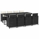 Cumpara ieftin Set mobilier de gradina cu perne, 9 piese, negru, poliratan