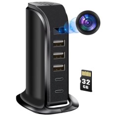 Camera Spion in Statie de Incarcare iUni IP91, 32GB, Wi-Fi, Full HD, Senzor de miscare, 20W, 2 porturi Type-C, 3 porturi USB-A
