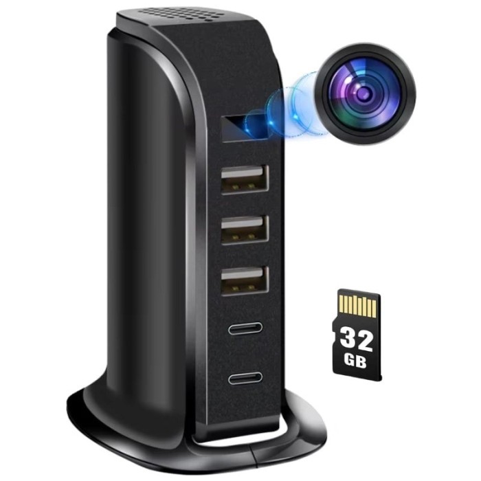Camera Spion in Statie de Incarcare iUni IP91, 32GB, Wi-Fi, Full HD, Senzor de miscare, 20W, 2 porturi Type-C, 3 porturi USB-A