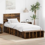Cumpara ieftin Cadru de pat cu raft Stejar fumuriu 90 x 200 cm Lemn prelucrat