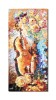 Tablou pictat manual, Natura statica cu vioara, trandafiri si lumanare, 80x40cm ulei pe panza in cutit efect 3D