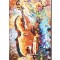 Tablou pictat manual, Natura statica cu vioara, trandafiri si lumanare, 80x40cm ulei pe panza in cutit efect 3D
