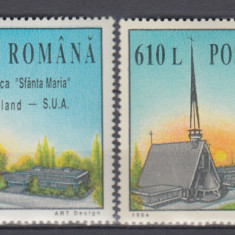 ROMANIA 1994 LP 1364 BISERICA SFANTA MARIA CLEVELAND SUA HARTIE ALBA+ GRI MNH
