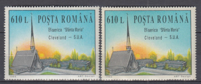 ROMANIA 1994 LP 1364 BISERICA SFANTA MARIA CLEVELAND SUA HARTIE ALBA+ GRI MNH foto