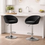Cumpara ieftin Set 2 scaune de bucatarie/bar, Artool, East, rotativ, catifea neagra, picior metal argintiu, 53x46x81-103 cm