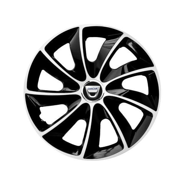 Set 4 Capace Roti potrivite jantelor de 15 inch, pentru Dacia, model Stig Extra Black &amp; White