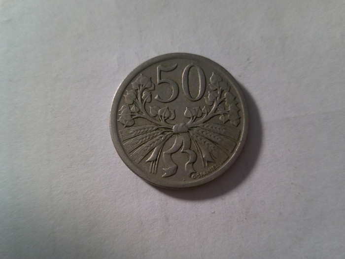 Moneda Cehoslovacia 50 haleri 1922, cal. F.Buna