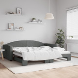 Cumpara ieftin Pat de zi cu extensie, gri &icirc;nchis, 100x200 cm, textil