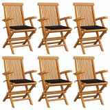 vidaXL Scaune de grădină cu perne negre, 6 buc., lemn masiv de tec 3062548