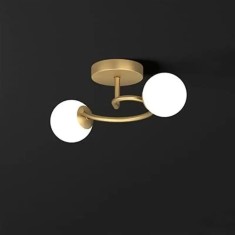 Lustra circulară cu 2 globuri albe din sticlă, dulie E27, corp auriu, &Oslash;51