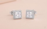 Cercei Halo Patrati din Argint cu Zirconiu Princess Cut Eleganta si Stralucire Atemporala