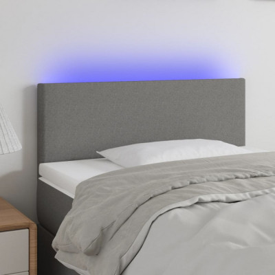 vidaXL Tăblie de pat cu LED, gri &amp;icirc;nchis, 80x5x78/88 cm, textil foto