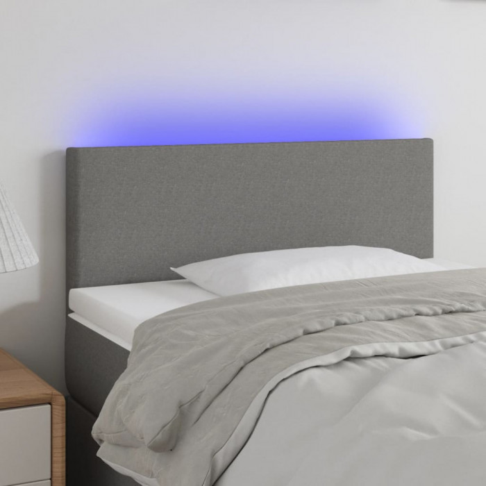 vidaXL Tăblie de pat cu LED, gri &icirc;nchis, 80x5x78/88 cm, textil