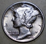 C.044 USA SUA WWII MERCURY 1 ONE DIME 1944 S XF/AUNC ARGINT