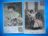 HOPCT 1698 FEMEI..FEMEI-TCV-ROMANTICA-FRANTA-LOT 2 CARTI POSTALE VECHI-CIRCULATE