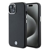 Husa BMW iPhone 15 Plus Leather Signature Wrapped Metal MagSafe, negru, BMHMP15M23PUFWK