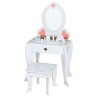 Set masa de toaleta pentru fetite, oglinda si scaun din lemn, 5 accesorii