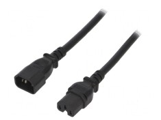 Cablu 3x14AWG IEC C14 tată - IEC C15 mamă PVC 1,8m negru 15A