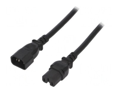 Cablu 3x14AWG IEC C14 tată - IEC C15 mamă PVC 1,8m negru 15A foto