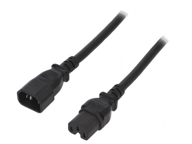 Cablu 3x14AWG IEC C14 tată - IEC C15 mamă PVC 1,8m negru 15A
