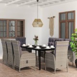 VidaXL Set mobilier de grădină cu perne, 9 piese, gri și negru