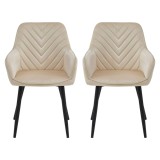 Set 2 scaune tip fotoliu bucatarie/living, Artool, Nana, catifea bej, picioare metal negru, 54x61x83.5 cm