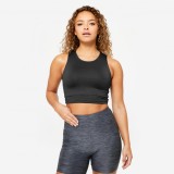 Maiou crop top Fitness Negru Damă, Domyos