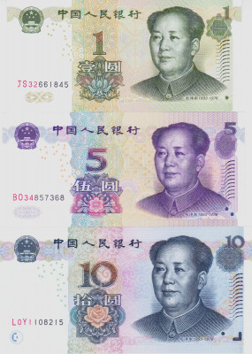 Bancnota China 1, 5 si 10 Yuan 1999/2005 - P895/New UNC ( set x3 ) foto