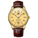 Cumpara ieftin Ceas barbatesc Olevs CS1940, piele naturala, maro, cadran auriu