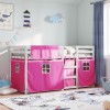 VidaXL Pat supraetajat cu perdele, roz, 90x200 cm, lemn masiv pin