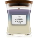 Woodwick Trilogy Calming Retreat lum&acirc;nare parfumată cu fitil din lemn 275 g