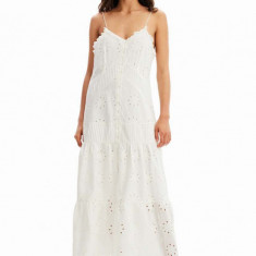 Desigual rochie din bumbac culoarea alb, midi, drept