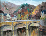 Cumpara ieftin Maria Fr&acirc;nculescu (1922-2010)-Sur Le Pont Bruge, pictură p&acirc;nză licitată, Peisaje, Ulei, Impresionism