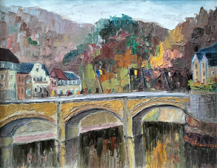Maria Fr&acirc;nculescu (1922-2010)-Sur Le Pont Bruge, pictură p&acirc;nză licitată