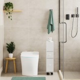 Dulap &icirc;ngust cu roti pentru baie sau bucatarie Broreynna, alb, 66x15x33 cm