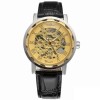 Ceas Barbatesc Mecanic Winner Roman Classic, Cadran Cifre Romane, Curea Piele Eco Neagra, Carcasa Aurie 40mm
